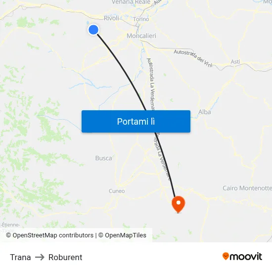Trana to Roburent map
