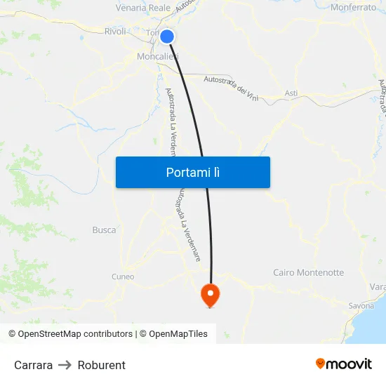 Carrara to Roburent map