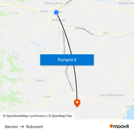 Bernini to Roburent map