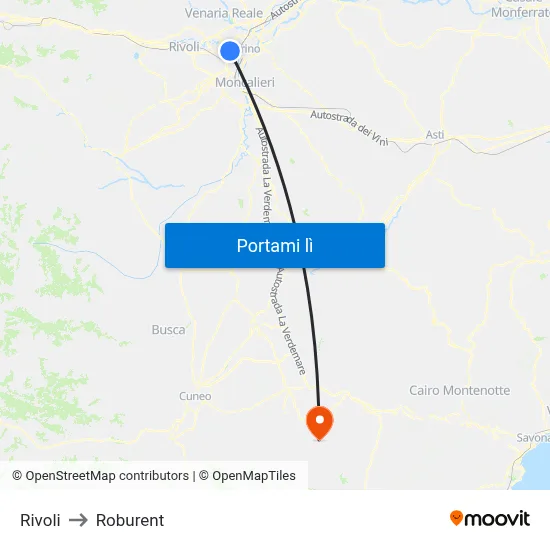 Rivoli to Roburent map