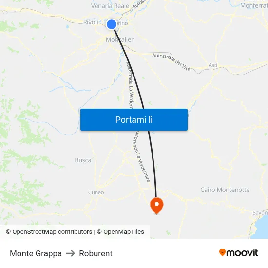 Monte Grappa to Roburent map