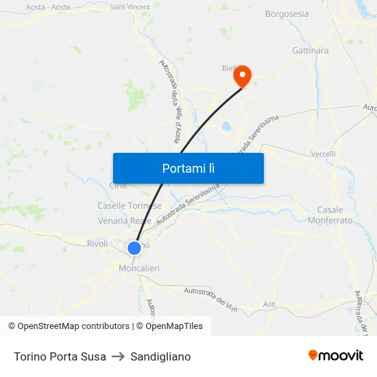 Torino Porta Susa to Sandigliano map