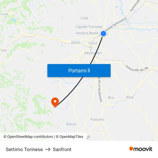 Settimo Torinese to Sanfront map