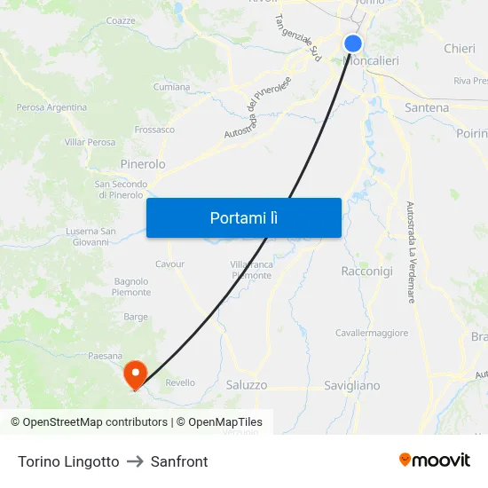 Torino Lingotto to Sanfront map