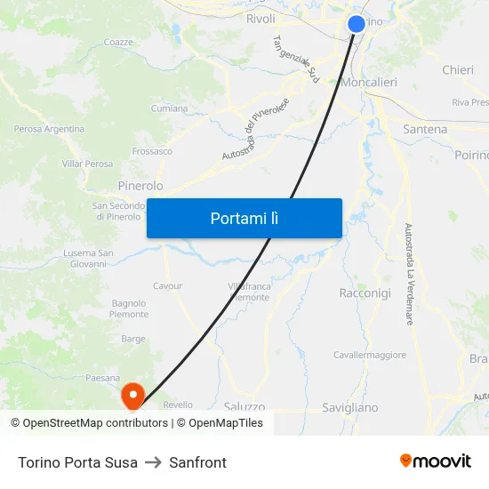 Torino Porta Susa to Sanfront map