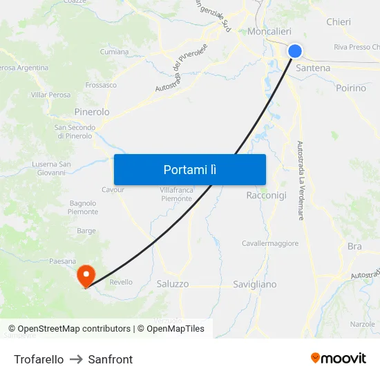 Trofarello to Sanfront map