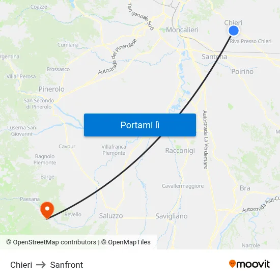 Chieri to Sanfront map