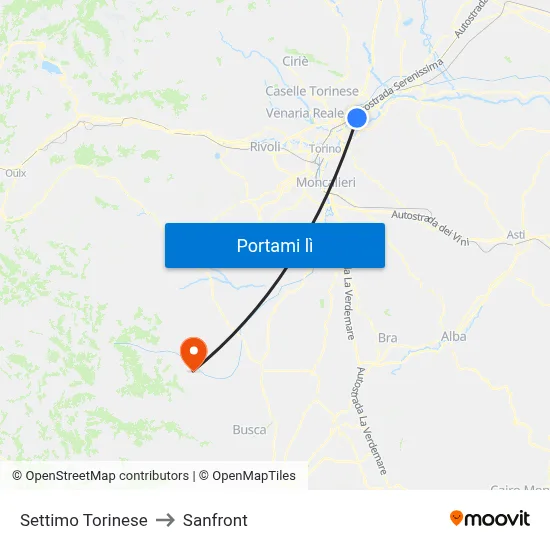 Settimo Torinese to Sanfront map