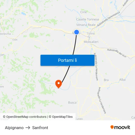 Alpignano to Sanfront map