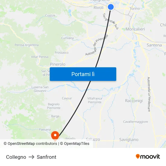Collegno to Sanfront map
