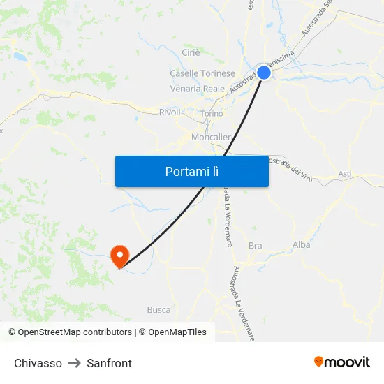 Chivasso to Sanfront map