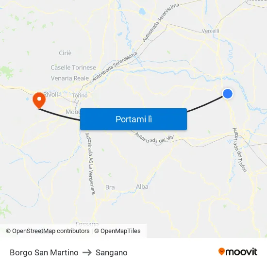 Borgo San Martino to Sangano map