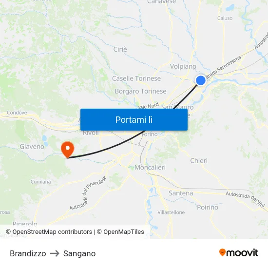 Brandizzo to Sangano map