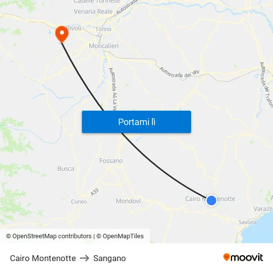 Cairo Montenotte to Sangano map