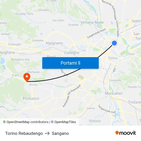 Torino Rebaudengo to Sangano map
