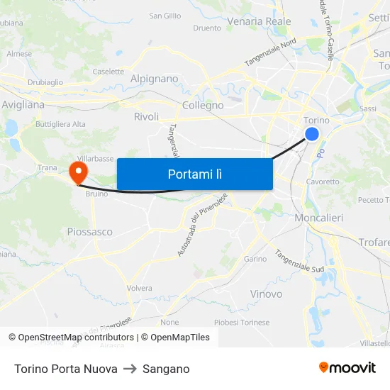Torino Porta Nuova to Sangano map
