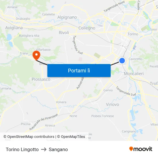 Torino Lingotto to Sangano map