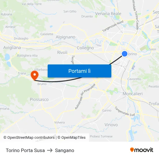 Torino Porta Susa to Sangano map
