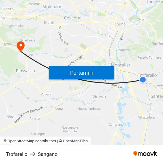 Trofarello to Sangano map