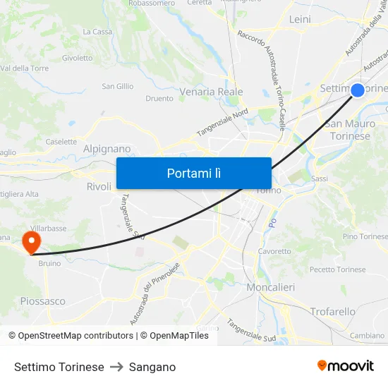 Settimo Torinese to Sangano map