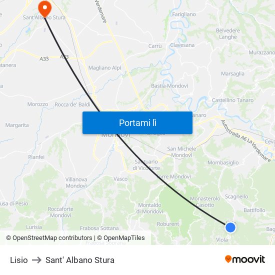 Lisio to Sant' Albano Stura map