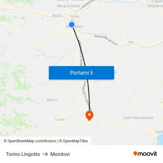 Torino Lingotto to Mondovì map