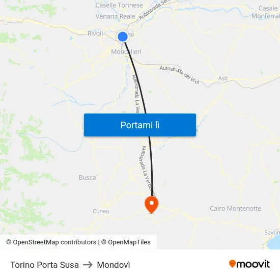 Torino Porta Susa to Mondovì map