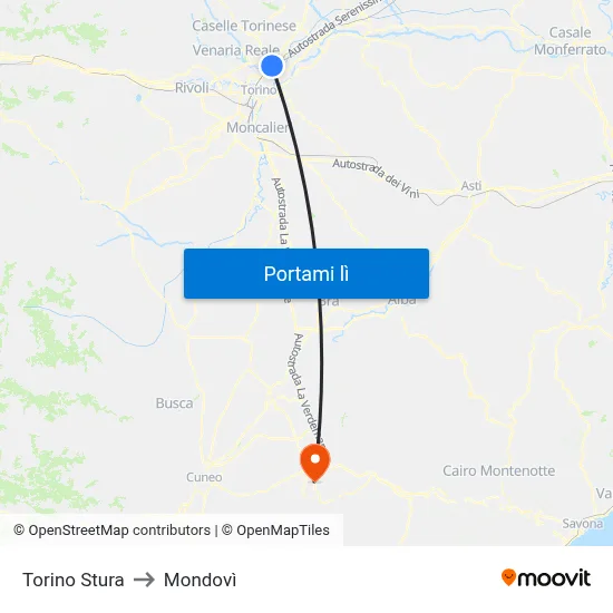 Torino Stura to Mondovì map