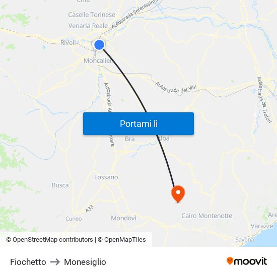 Fiochetto to Monesiglio map