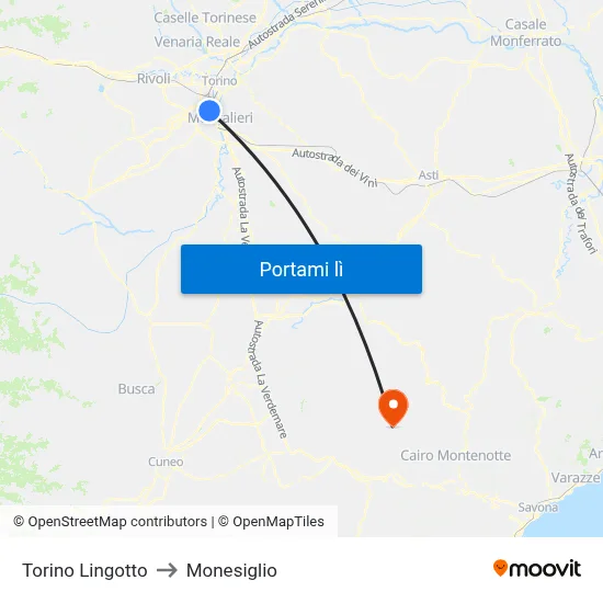 Torino Lingotto to Monesiglio map