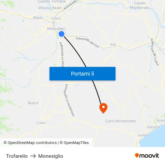 Trofarello to Monesiglio map