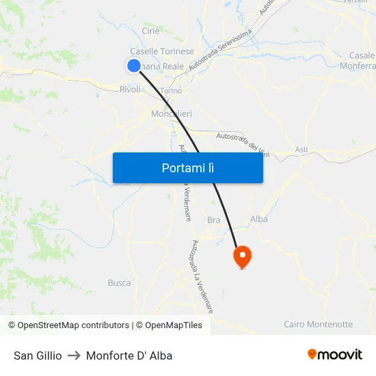 San Gillio to Monforte D' Alba map