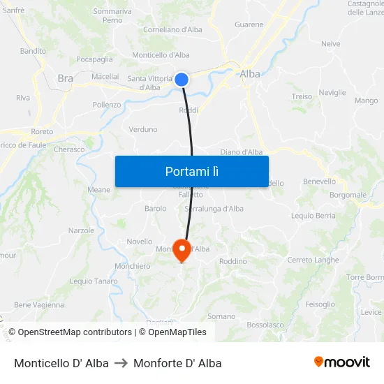 Monticello D' Alba to Monforte D' Alba map