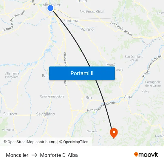 Moncalieri to Monforte D' Alba map