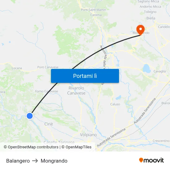 Balangero to Mongrando map
