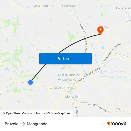 Bruzolo to Mongrando map