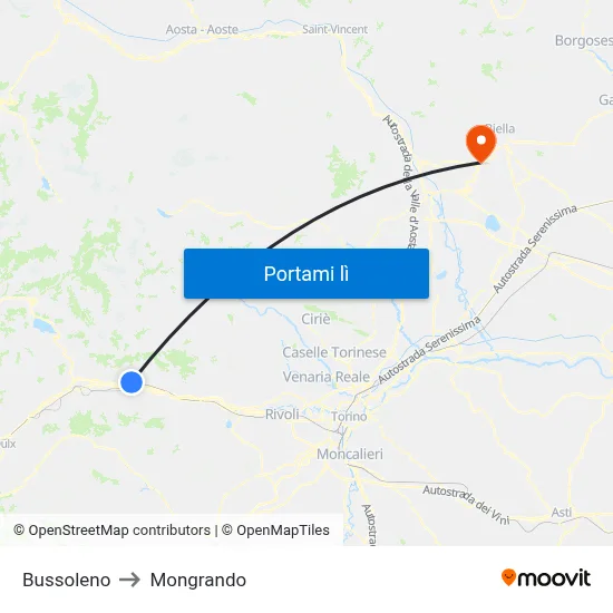 Bussoleno to Mongrando map
