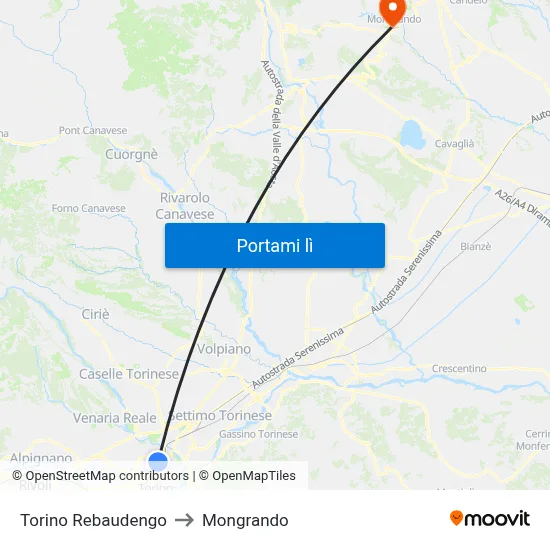 Torino Rebaudengo to Mongrando map