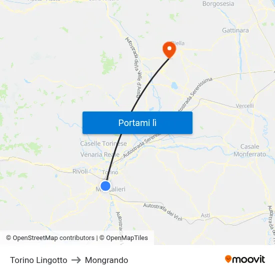 Torino Lingotto to Mongrando map