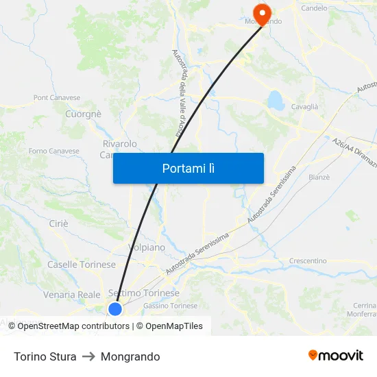 Torino Stura to Mongrando map