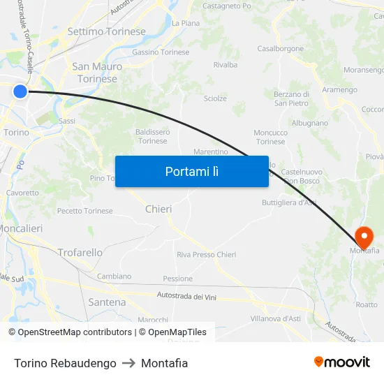 Torino Rebaudengo to Montafia map