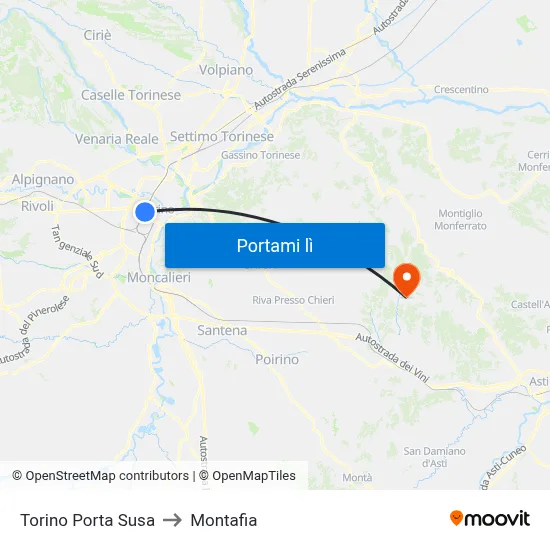 Torino Porta Susa to Montafia map