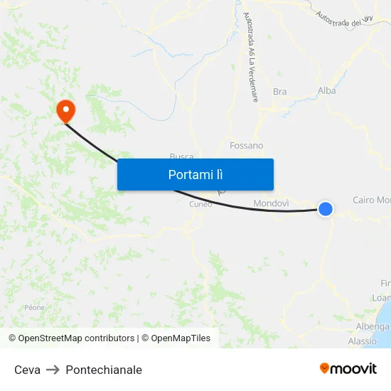 Ceva to Pontechianale map