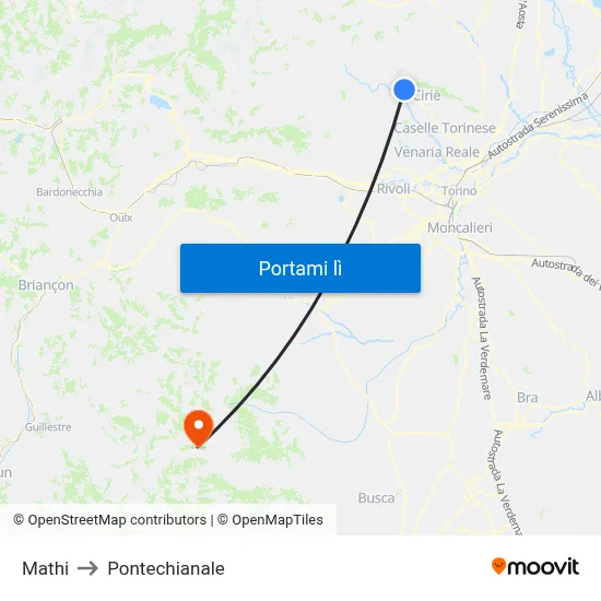 Mathi to Pontechianale map