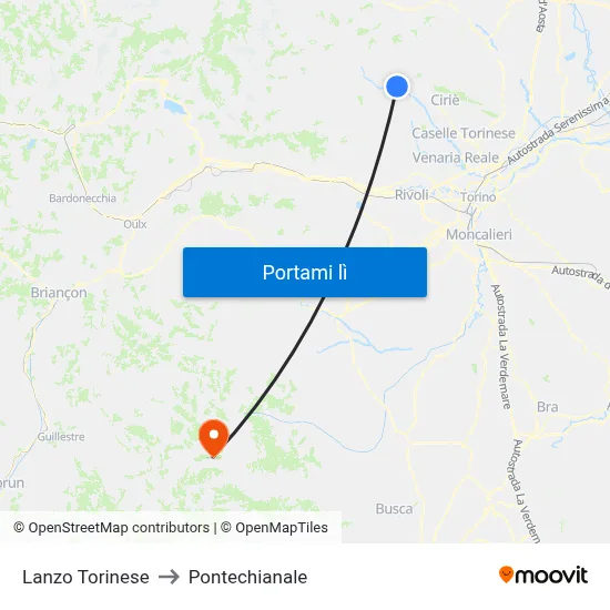 Lanzo Torinese to Pontechianale map
