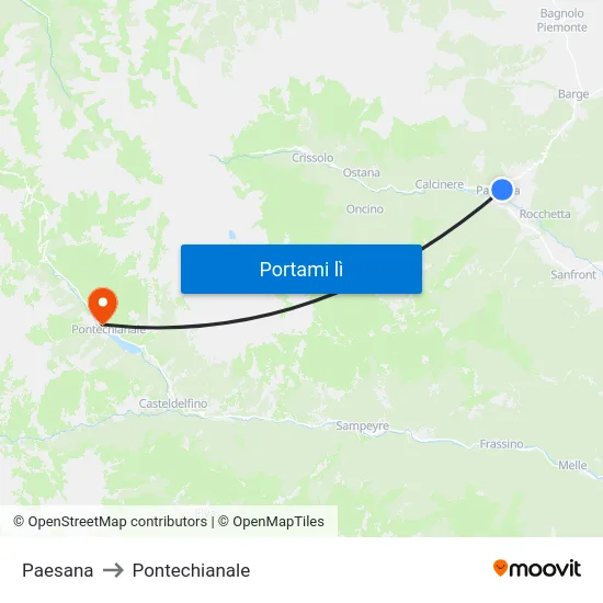 Paesana to Pontechianale map