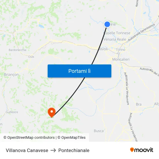 Villanova Canavese to Pontechianale map