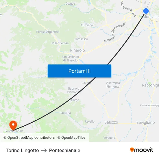 Torino Lingotto to Pontechianale map