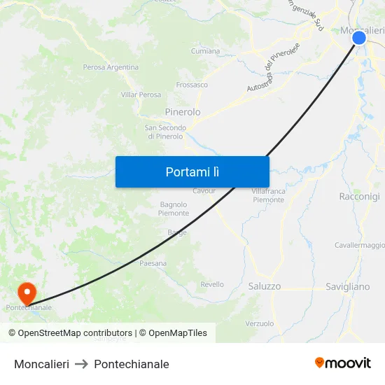 Moncalieri to Pontechianale map