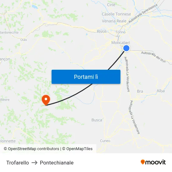 Trofarello to Pontechianale map